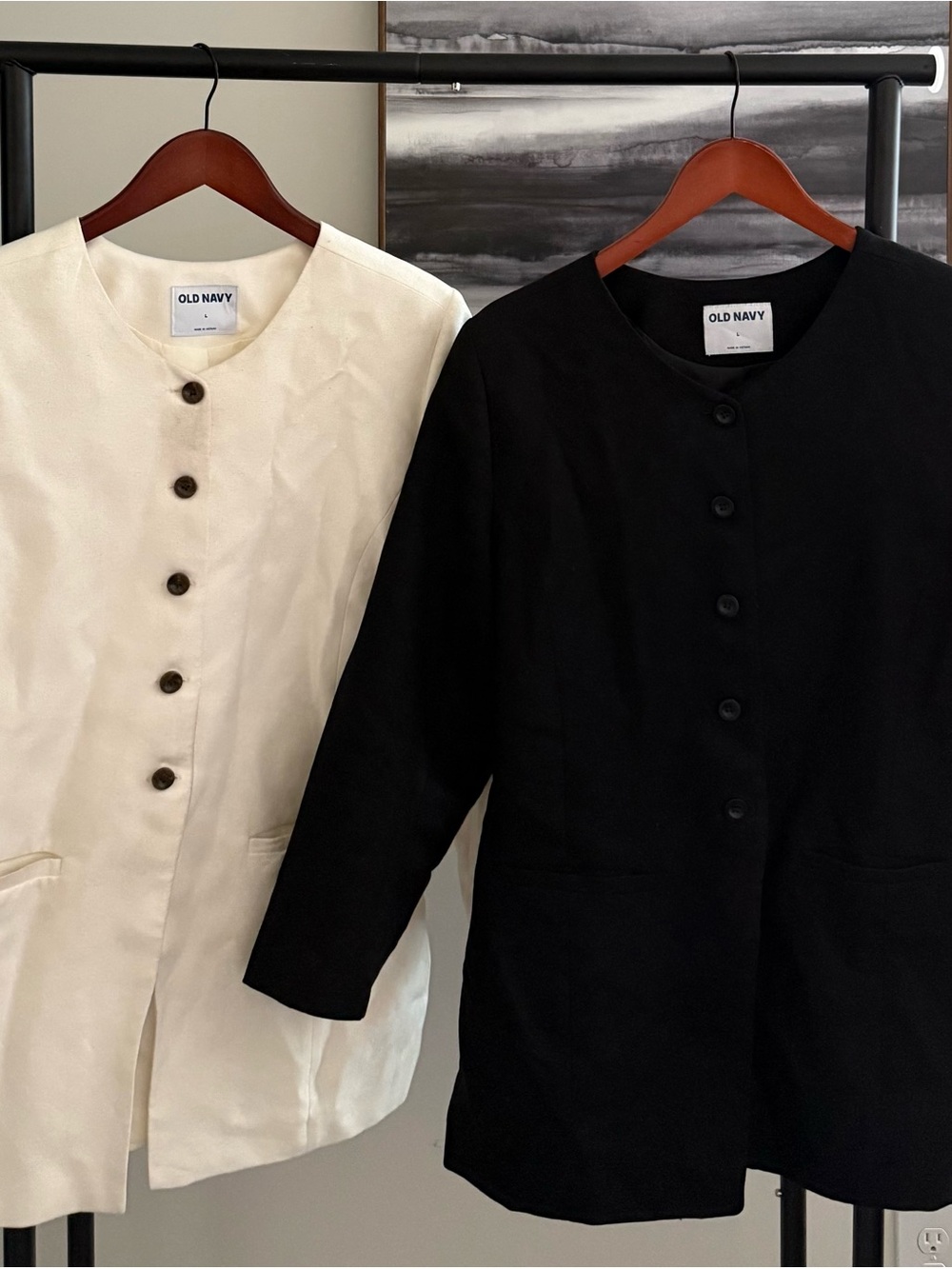 Old Navy Women's Button-Front Round-Neck Jackets in Black and Cream